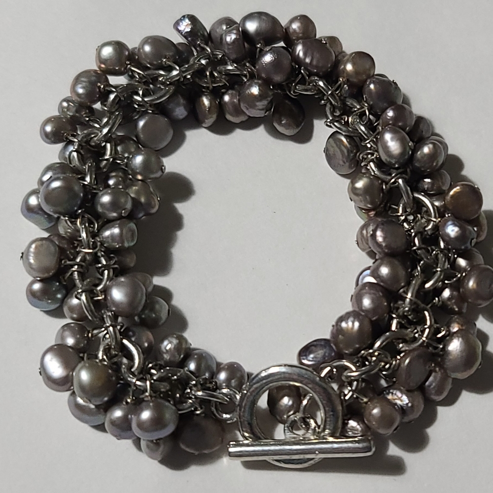 Genuine Silver-Gray Baroque Pearl Bracelet